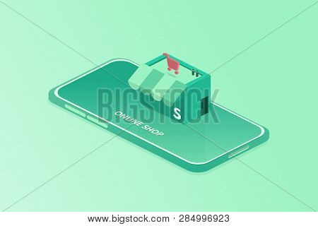 Line Shop For Mobile Device Design. Online Business Marketing Concept. Online Purchase. Online Sale.