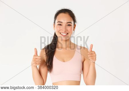 Sport, Wellbeing And Active Lifestyle Concept. Close-up Of Happy Cute Brunette Asian Girl, Fitness I