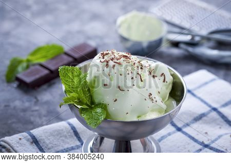 Cold Summer Dessert. Milk Ice Cream With Kiwi. Ice Cream Fruit.
