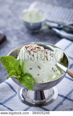 Cold Summer Dessert. Milk Ice Cream With Kiwi. Ice Cream Fruit.