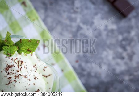 Cold Summer Dessert. Milk Ice Cream With Kiwi. Ice Cream Fruit.