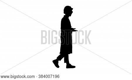 Silhouette Woman Engineer Walkin And Talking Emotionaly.