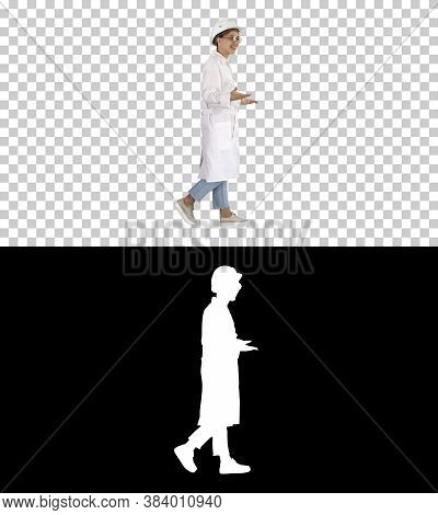 Woman Engineer Walkin And Talking Emotionaly, Alpha Channel