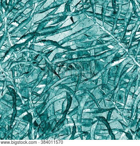 Tropical Seamless Pattern.  Fashion Hand Drawn Texture. Turquoise Cosmic Background. Tropical Seamle