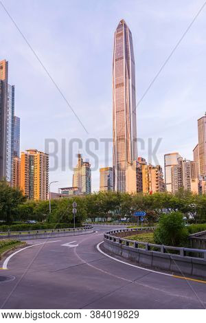 SHENZHEN, CHINA - JULY 20, 2020: ShenZhen downtown, Futian district. Shenzhen is a major city in Guangdong Province, China.