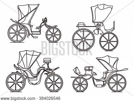 Outline Carriages Of Xix Century. French Chariot In Line