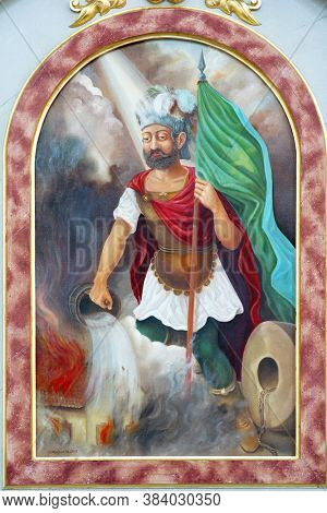 SKAKAVAC, CROATIA - JULY 02, 2014: St. Florian's altar at St. Roch church in Skakavac, Croatia