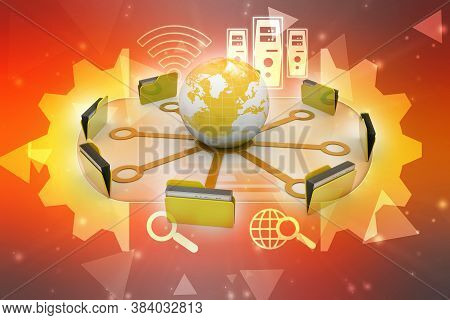 3d Illustration Of Data Sharing Concept, Internet Communication