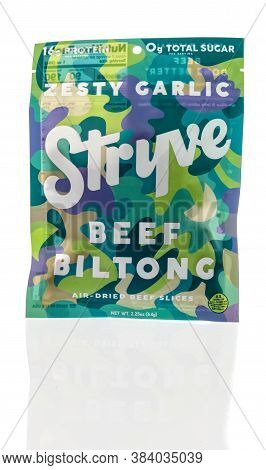 Winneconne , Wi - 28 August 2020:  A Package Of Stryve Zesty Garlic Biltong On An Isolated Backgroun