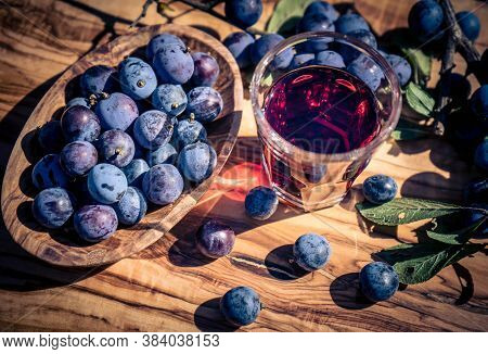 Blue Round Fruits Of The Blackthorn Bush