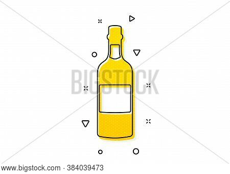 Whiskey Or Scotch Alcohol Sign. Brandy Bottle Icon. Yellow Circles Pattern. Classic Brandy Bottle Ic