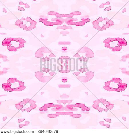 Pink Leopard Pattern. Female Giraffe Skin Imitation. Seamless Watercolor Spotted Tropical Wallpaper.