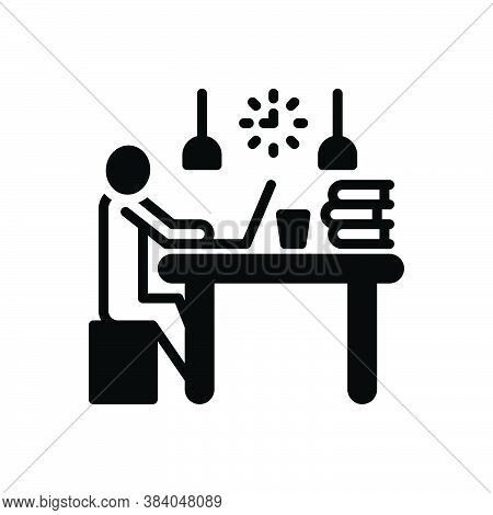 Black Solid Icon For Office Workroom Job Desk Cubicle Chair Computer Working Cabinet Person