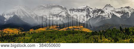 The Sneffels Range. Golden Leaves Of Aspen Trees In The Beautiful Rocky Mountains Of Colorado.