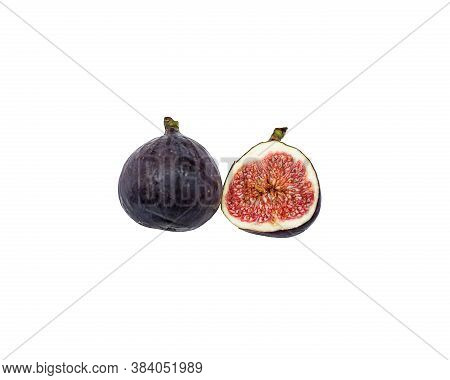 Ripe Juicy Figs Isolated On White Background. Top View. One Fruit In Its Entirety, The Other Photo I