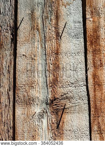 Closeup On Old Damaged Wooden Boards Wall Texture Background