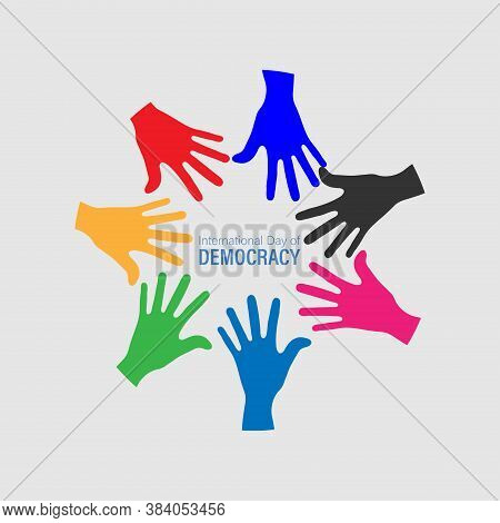 International Day Of Democracy. September 15 Concept Design. Black Hand. Abstract Concept For Genera