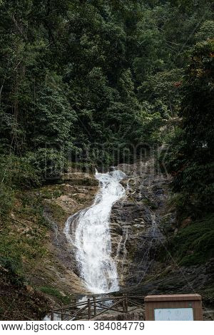 Mountain River Flowing Over The Stones. Wildlife Beauty In Malaysia