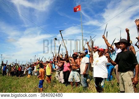 Eunapolis, Bahia / Brazil - April 8, 2009: Members Of The Movimento Sente Terra - Mst - Are Seen Dur