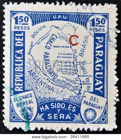ปารากวัย - เซอร์กา 1930: แสตมป์พิมพ์ในปารากวัยกับแผนที่ระหว่างสงคราม Chaco แกรนด์เซอร์กา 1930