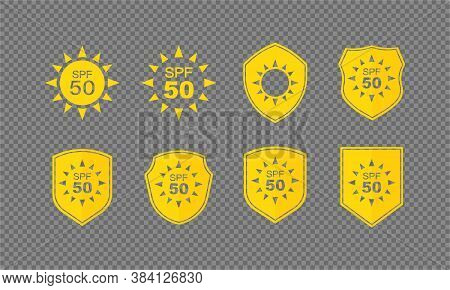 Uv Protection Labels Set. Spf 50. Vector On Isolated White Background. Eps 10