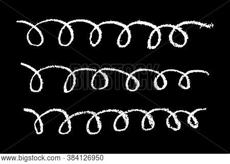 Set Of Grunge White Chalk Texture Sprial Line Brush On Black Background (vector)