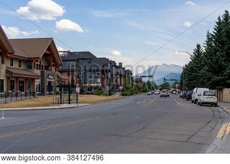 Canmore, Alberta, Canada - Sep 9 2020 : Street View Of Town Canmore In Summer Season.