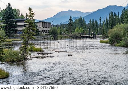 Canmore, Alberta, Canada - Sep 9 2026 : View Of Bow River At Town Canmore In Summer Season.