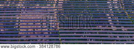 Aerial View Of The Solar Panel In Solar Farm For Green Energy Banner, Long Format
