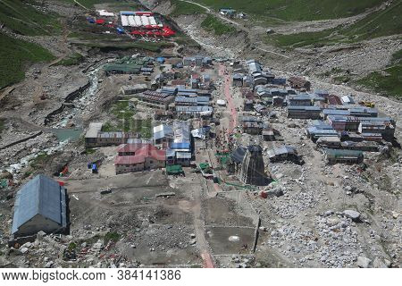 Kedarnath Temple Aerial View After Kedarnath Disaster 2013. Heavy Loss To People & Property Happened