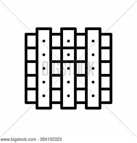 Black Line Icon For Wooden Timbered Lumbar Ligneous Barrier Fence Railing Wall
