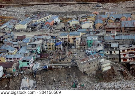 Kedarnath Temple Aerial View After Kedarnath Disaster 2013. Heavy Loss To People & Property Happened
