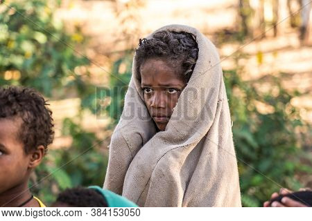 Gondar, Ethiopia - Feb 06, 2020: Ethiopian People On The Roads Of Gondar In Ethiopia, Africa