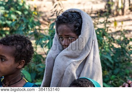 Gondar, Ethiopia - Feb 06, 2020: Ethiopian People On The Roads Of Gondar In Ethiopia, Africa