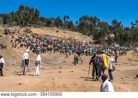 Gondar, Ethiopia - Feb 07, 2020: Ethiopian People On The Road From Gondar To The Simien Mountains, N