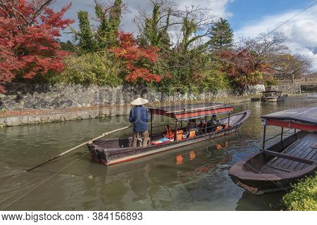 Sightseeing Boat On Hachiman-bori Canal In Omihachiman, Japan