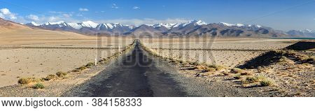 Pamir Highway Or Pamirskij Trakt Near Karakul Village And Lake. Landscape Around Pamir Highway M41 I