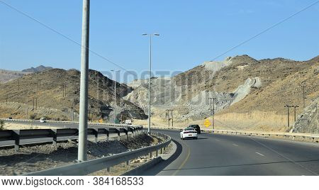 Landscape Of Muscat To Ibri Highway Road Travel. Muscat, Oman : 07-09-2020