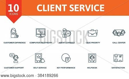 Client Service Icon Set. Collection Contain Agent Console, Call Center, Case Priority, Computer-tele