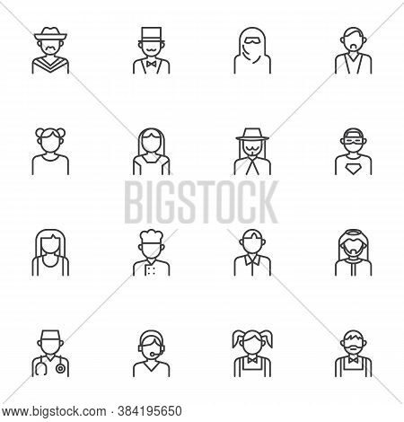 People Characters Avatars Line Icons Set, Outline Vector Symbol Collection, Linear Style Pictogram P