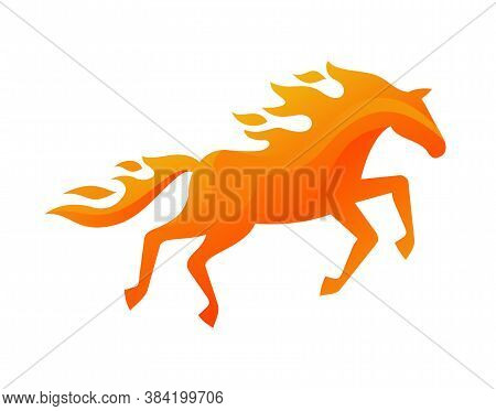 Running Horse With Mane And Tail As A Flame - Burning Silhouette Of Animal - Isolated Vectgor Logo O