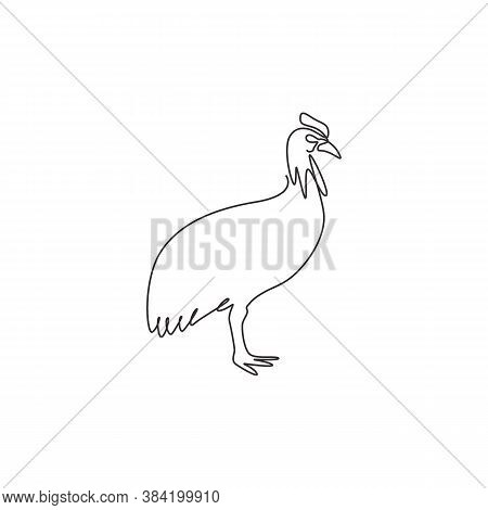 Single Continuous Line Drawing Of Exotic Cassowary For Company Logo Identity. Big Flightless Avian M