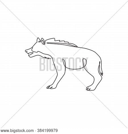 One Continuous Line Drawing Of Fierce Hyena For Company Logo Identity. Predator Animal Mascot Concep
