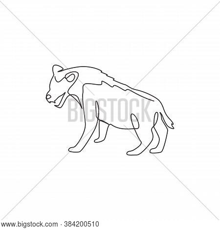 Single Continuous Line Drawing Of Ferocious Hyena For Company Logo Identity. Carnivore Animal Mascot