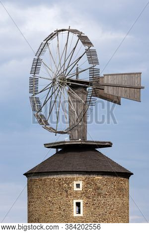 Dutch type windmill With a unique Halladay turbine in Ruprechtov, Southern Moravia, Czech Republic