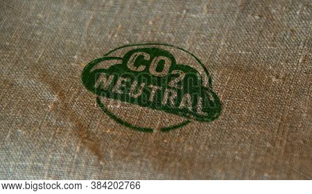 Co2 Carbon Neutral Emission Stamp Printed On Linen Sack. Ecology, Nature Friendly, Climate Change, G