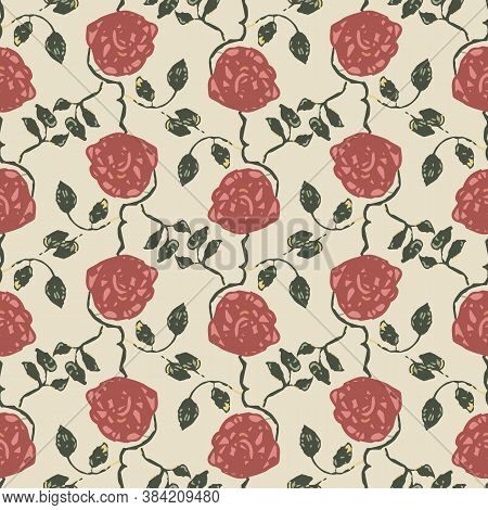 Shabby Chic Roses Seamless Vector Pattern. Feminine Floral Surface Print Design For Fabrics, Station
