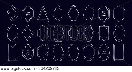 Silver Polygonal Frames Collection Isolated On A Dark Background. Set Of Multangular Borders, Art De