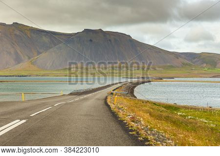 View Of The Coast Of Grundafjordur Bay On The Snaefellsnes Peninsula. Mountain Around. Western Icela