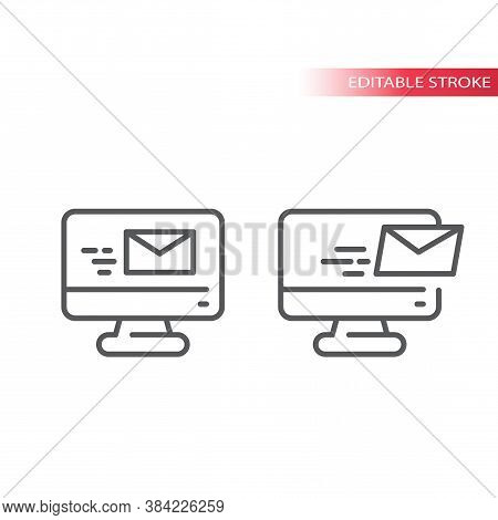 E Mail On Computer Screen Thin Line Icon. Mail, Envelope And Monitor, Email Symbol. Outline, Editabl